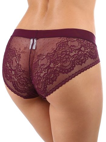 Фото 2 Трусики Vis-A-Vis из коллекции Elegance, цвет: бордовый, вид сзади